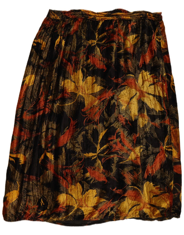 ВИНТАЖНАЯ женская велюровая юбка-трапеция W38 XL, черный вискоза с цветочным принтом