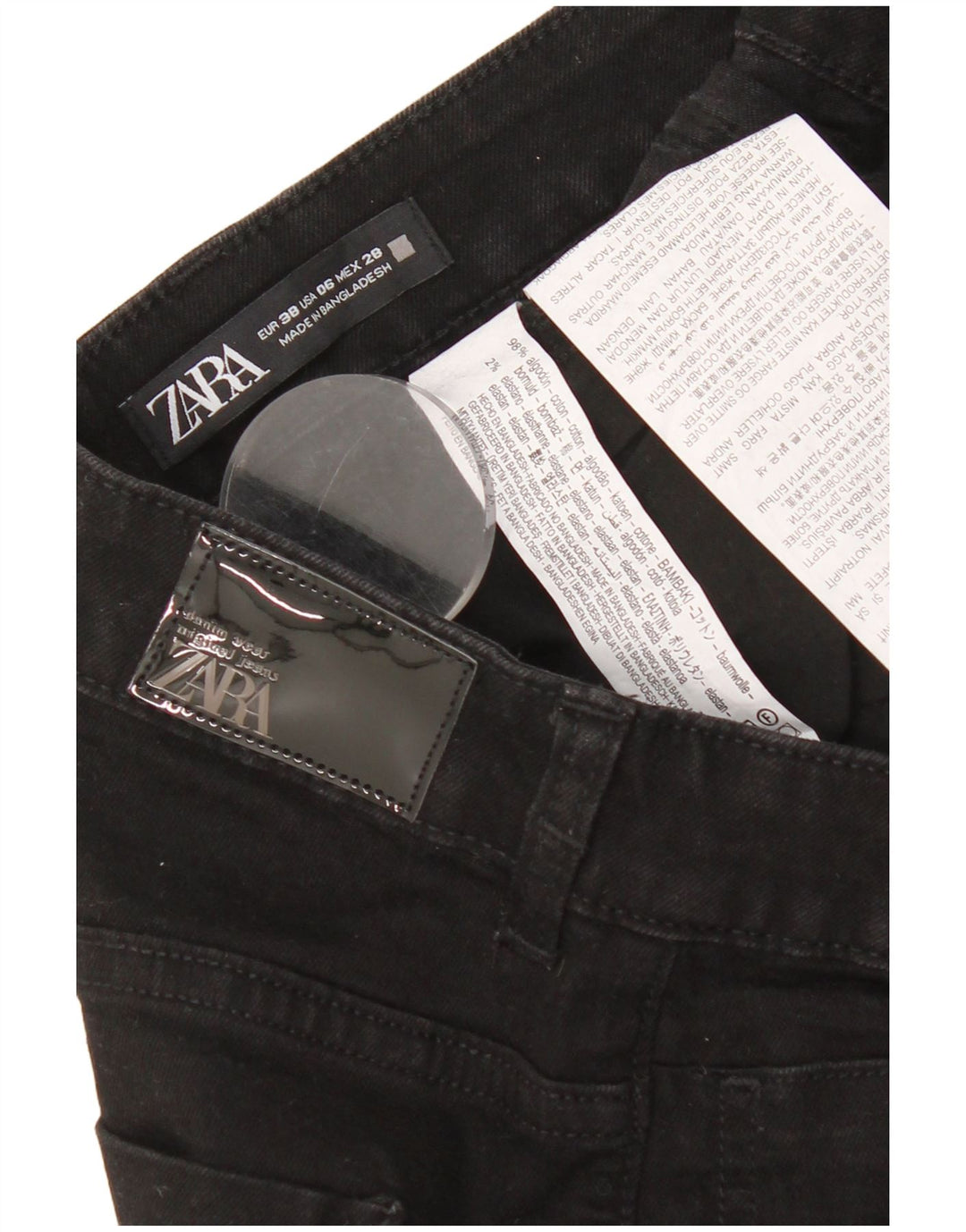 Женские расклешенные джинсы Zara EU 38, маленькие W28 L31, черный хлопок