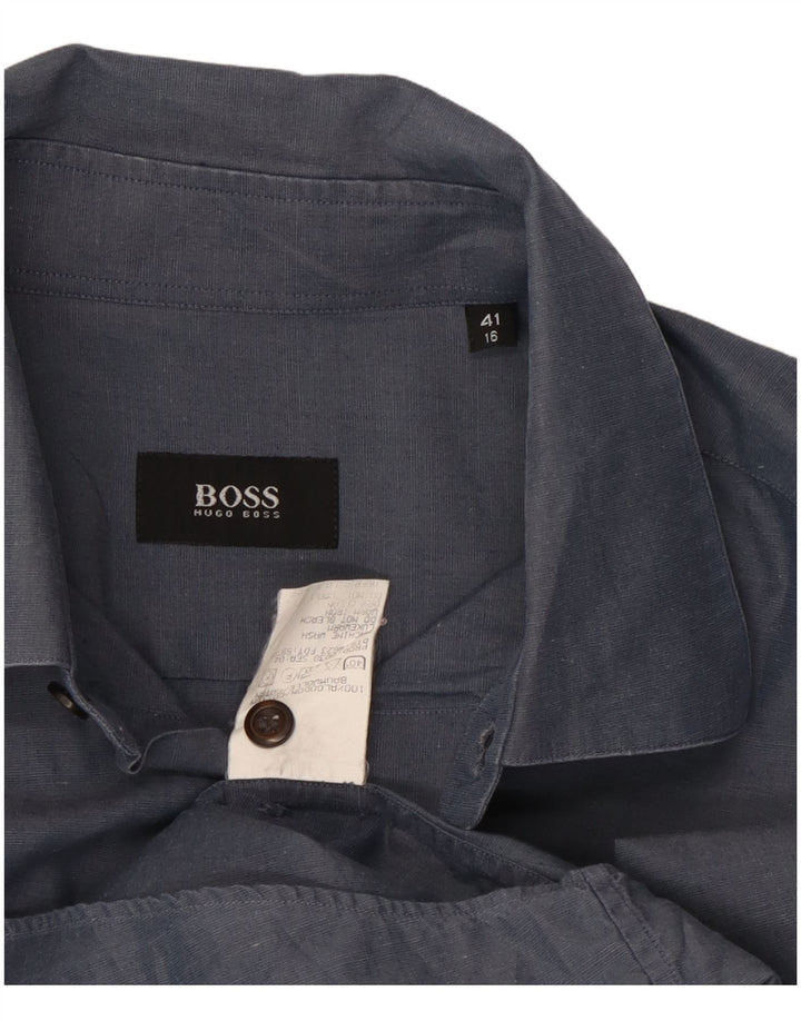 Мужская рубашка Hugo Boss, размер 16 41, большая, темно-синяя, хлопковая