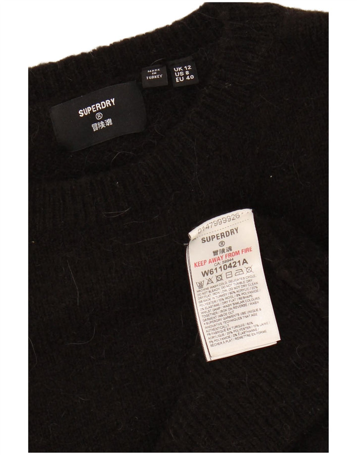 SUPERDRY Womens Oversized Crew Neck Jumper Sweater UK 12 Medium  Black