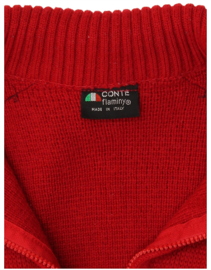 Винтажный мужской джемпер с воротником на молнии, свитер среднего красного цвета с цветными блоками