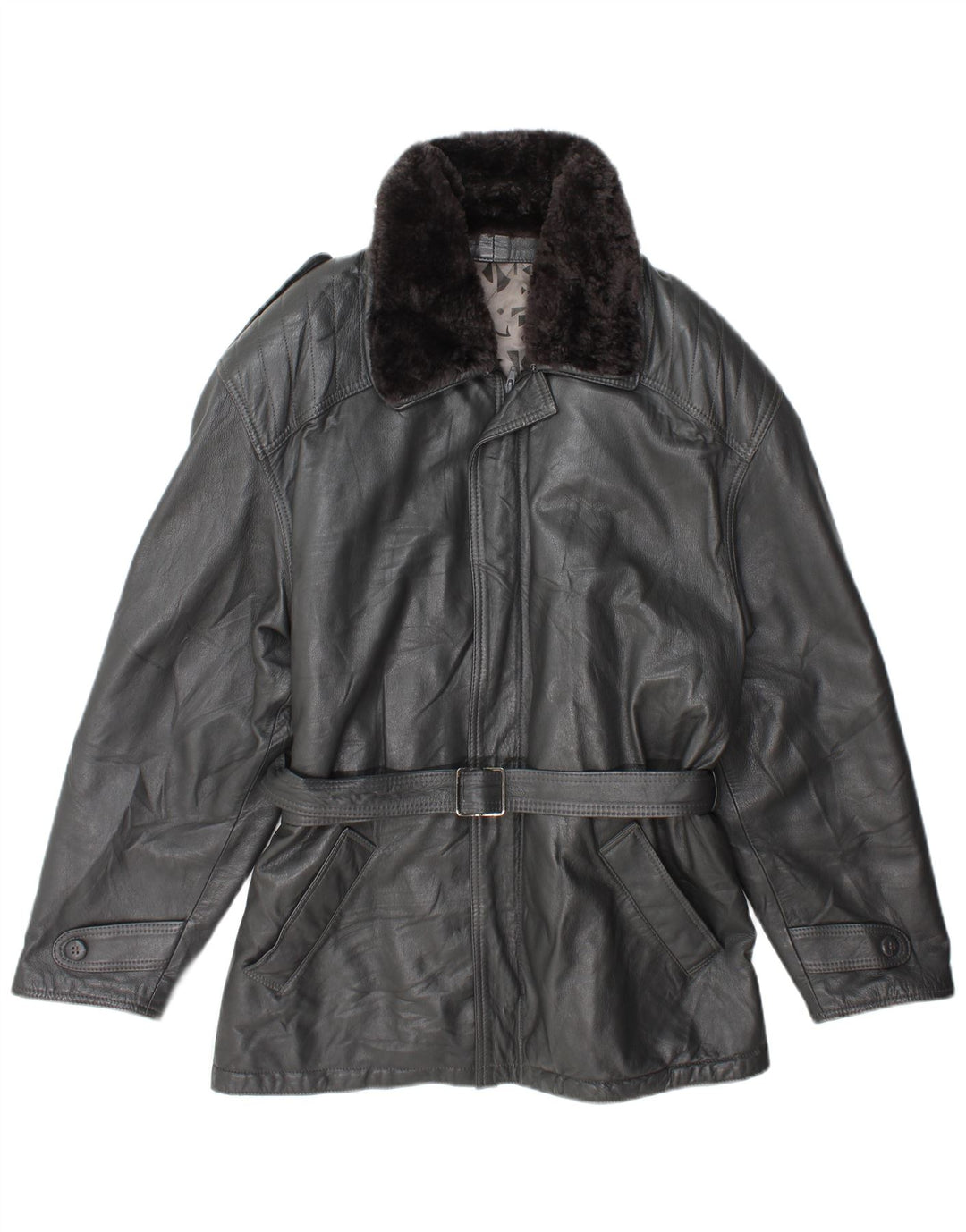 Винтажная мужская кожаная куртка в стиле милитари IT 54 2XL Серая