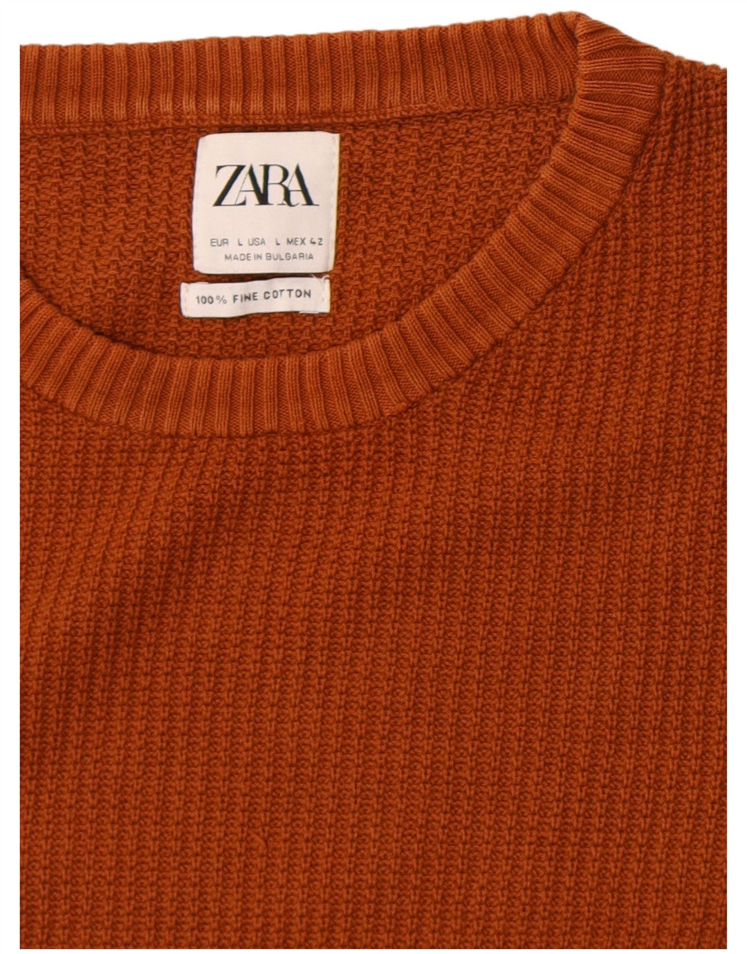 Мужской джемпер с круглым вырезом Zara, большой коричневый хлопковый свитер