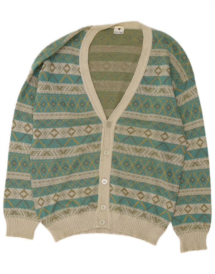 VINTAGE Мужской кардиган-свитер среднего зеленого цвета Fair Isle