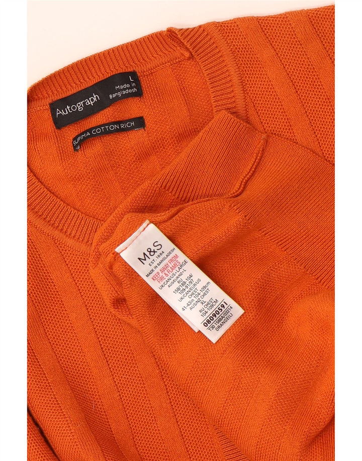 Мужской джемпер с круглым вырезом Marks & Spencer с автографом, большой оранжевый хлопковый свитер