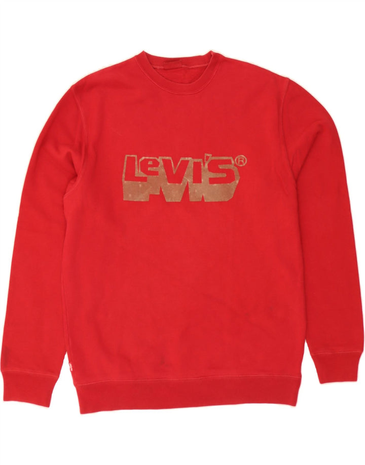 LEVI'S Mens Graphic Sweatshirt Jumper Medium Red Cotton Vintage Levi's and Second-Hand Levi's from Messina Hembry 