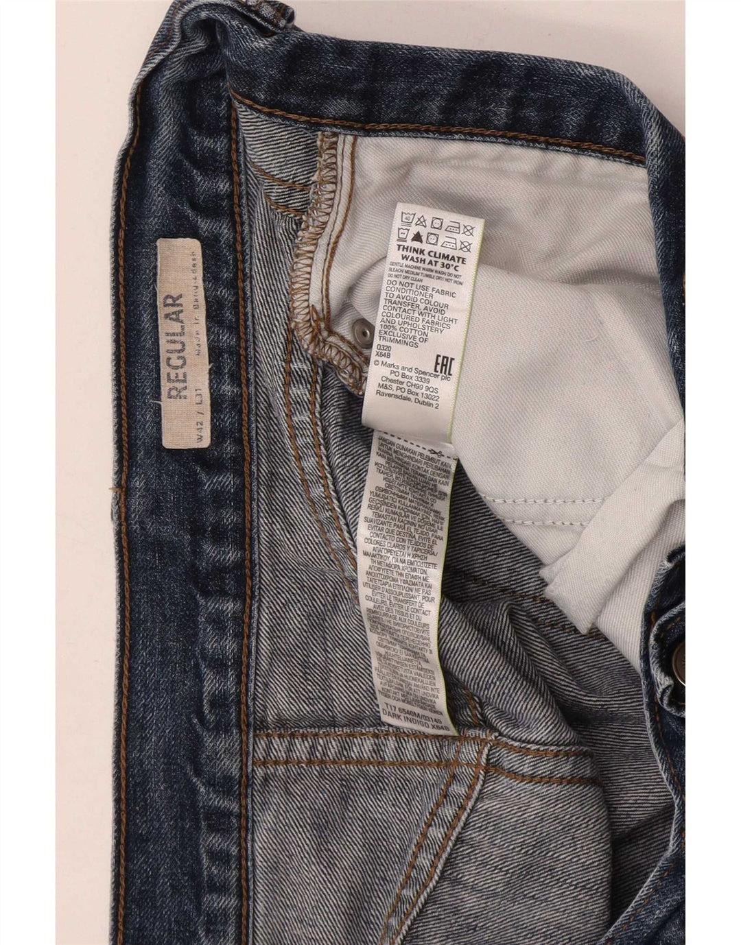 Мужские прямые джинсы Marks & Spencer W42 L31 синие, хлопок