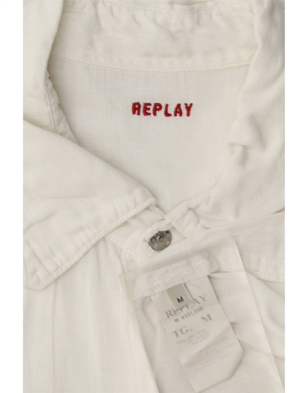 REPLAY Mens Short Sleeve Shirt Medium White Linen