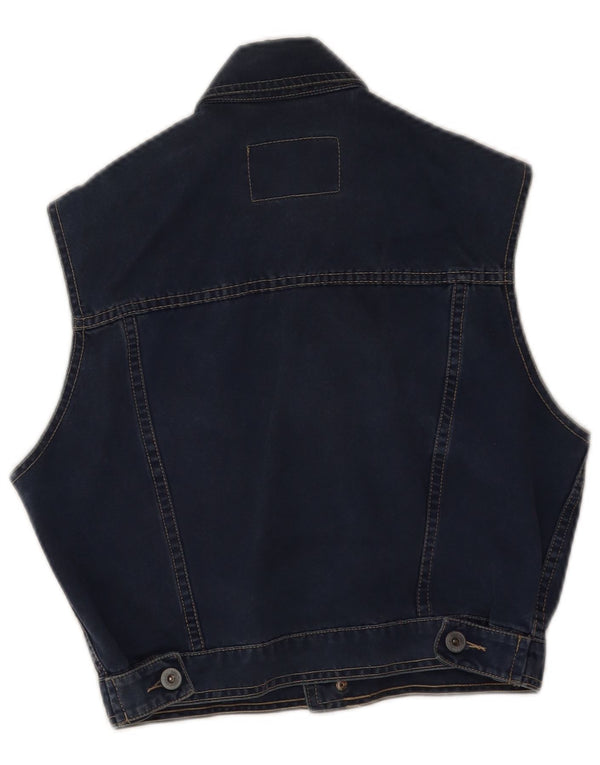 Teddy Smith Womens Crop Denim Gilet UK 14 Large Navy Blue