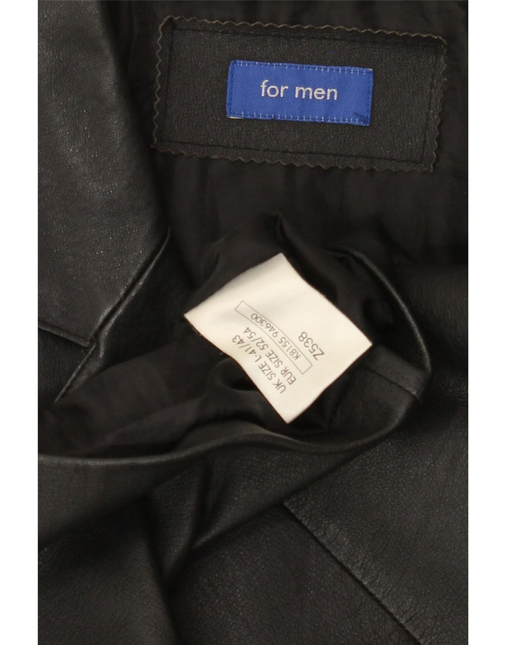 ATLAS FOR MEN Mens 4 Button Blazer Jacket UK 40 Large Black Leather Vintage Atlas For Men and Second-Hand Atlas For Men from Messina Hembry 