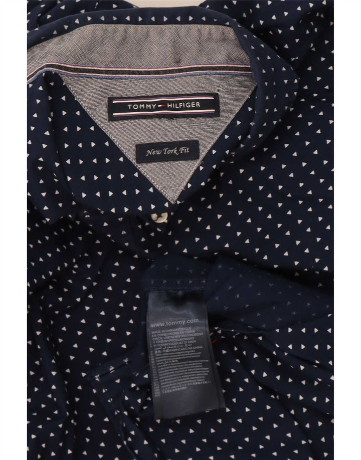 Мужская рубашка Tommy Hilfiger среднего размера, темно-синяя, хлопковая с геометрическим рисунком