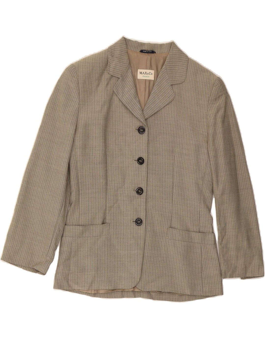 MAX & CO. Womens 4 Button Blazer Jacket UK 8 Small Grey Chevron Vintage Max & Co. and Second-Hand Max & Co. from Messina Hembry 