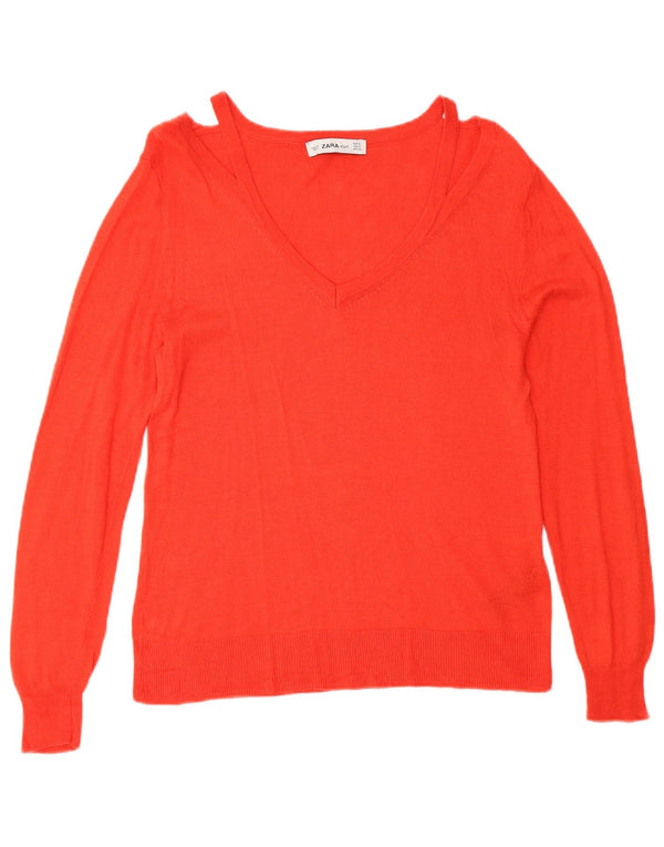 Женский джемпер с v-образным вырезом Zara UK 10, маленький оранжевый вискоза