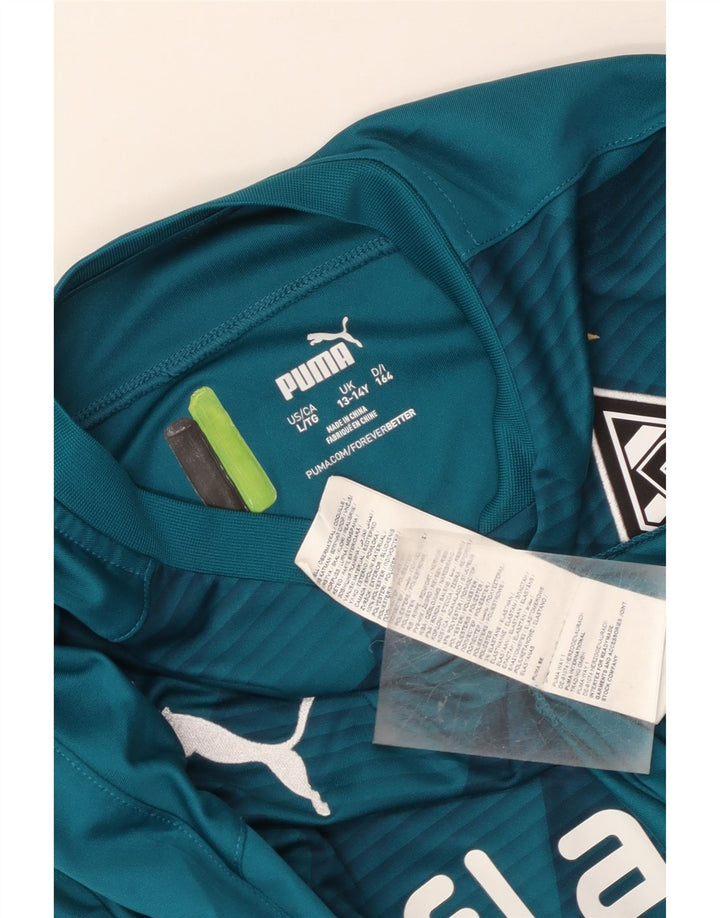 Футболка с рисунком Puma для мальчиков BVB Dortmund, длинный рукав, синий с геометрическим рисунком, 13–14 лет