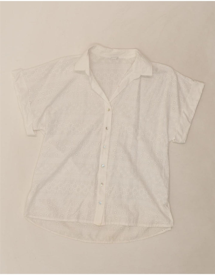 VINTAGE Womens Short Sleeve Shirt UK 14 Medium White Vintage Vintage and Second-Hand Vintage from Messina Hembry 