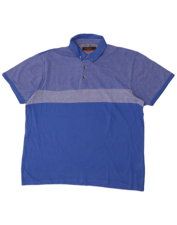 Мужская рубашка-поло Pierre Cardin XL, синяя, хлопковая с цветными блоками