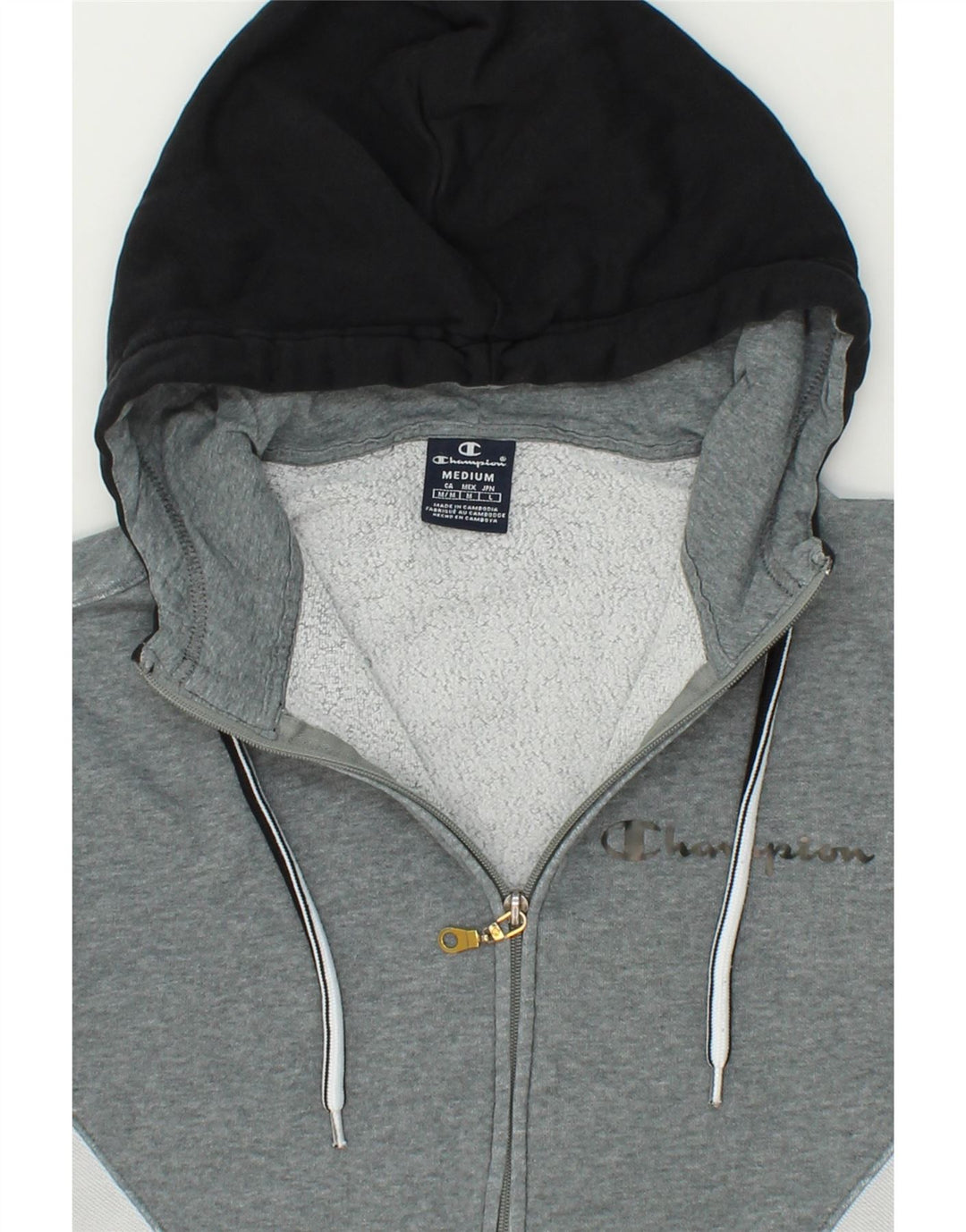 CHAMPION Mens Zip Hoodie Sweater Medium Grey Colourblock Cotton Vintage Champion and Second-Hand Champion from Messina Hembry 