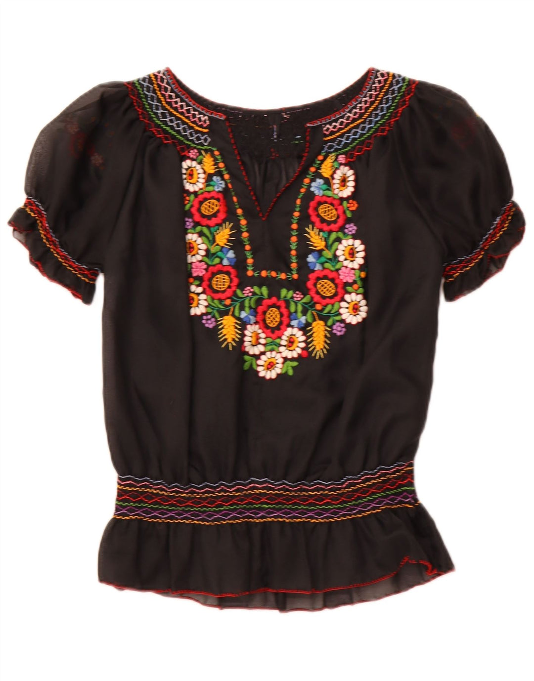 ВИНТАЖНАЯ женская прозрачная блузка-топ UK 16, большой черный цветочный принт