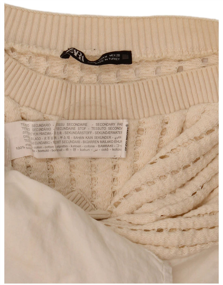 Женская блузка крючком Zara UK 14, средний белый хлопок, хлопковый