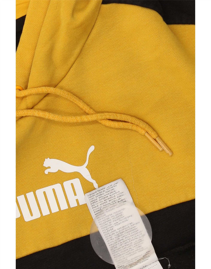 Мужской джемпер с капюшоном Puma, хлопковый джемпер среднего желтого цвета с цветными блоками