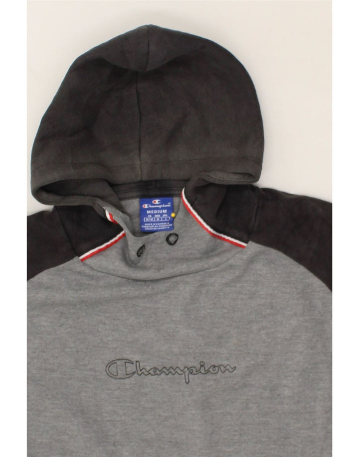CHAMPION Mens Graphic Hoodie Jumper Medium Grey Colourblock Vintage Champion and Second-Hand Champion from Messina Hembry 