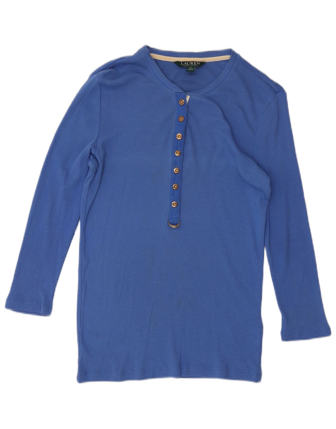 Женский топ RALPH LAUREN с рукавом 3/4, Великобритания 12, средний синий хлопок