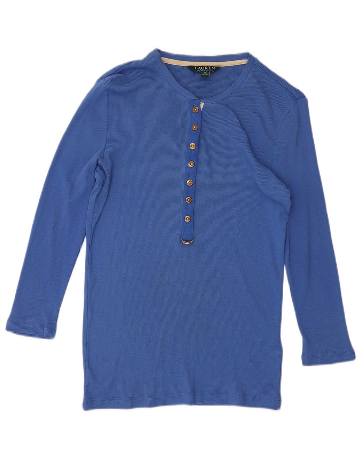 Женский топ RALPH LAUREN с рукавом 3/4, Великобритания 12, средний синий хлопок