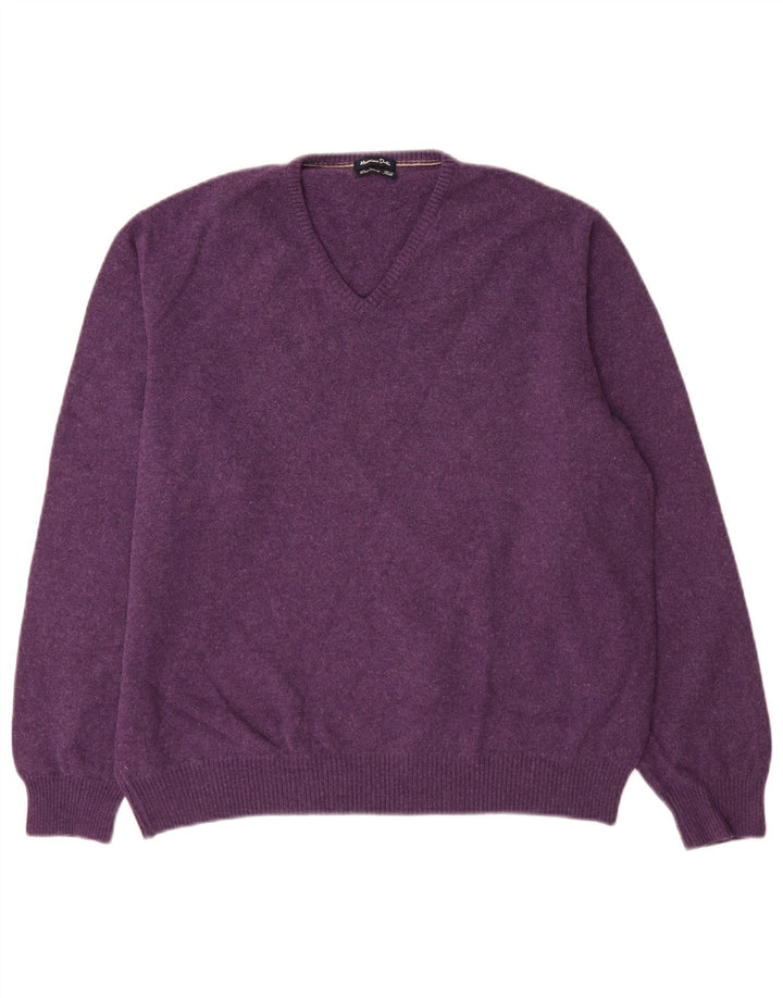 Мужской джемпер с v-образным вырезом Massimo Dutti XL, фиолетовый, шерсть