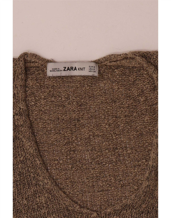 Женский джемпер с v-образным вырезом Zara UK 10, маленький коричневый цвет