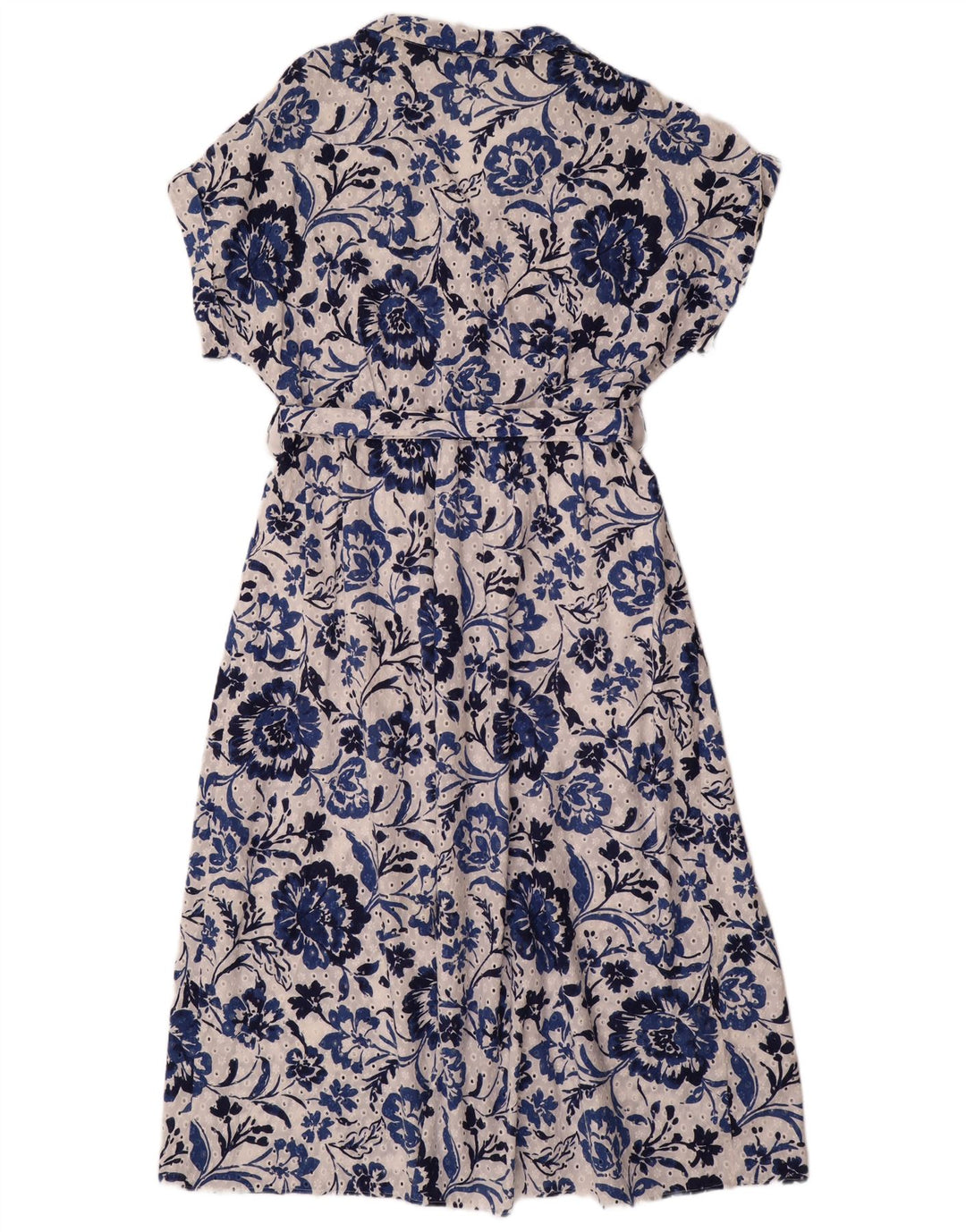 Женское платье макси ZARA с короткими рукавами, Великобритания, 20, 2XL, синее, хлопковое с цветочным принтом