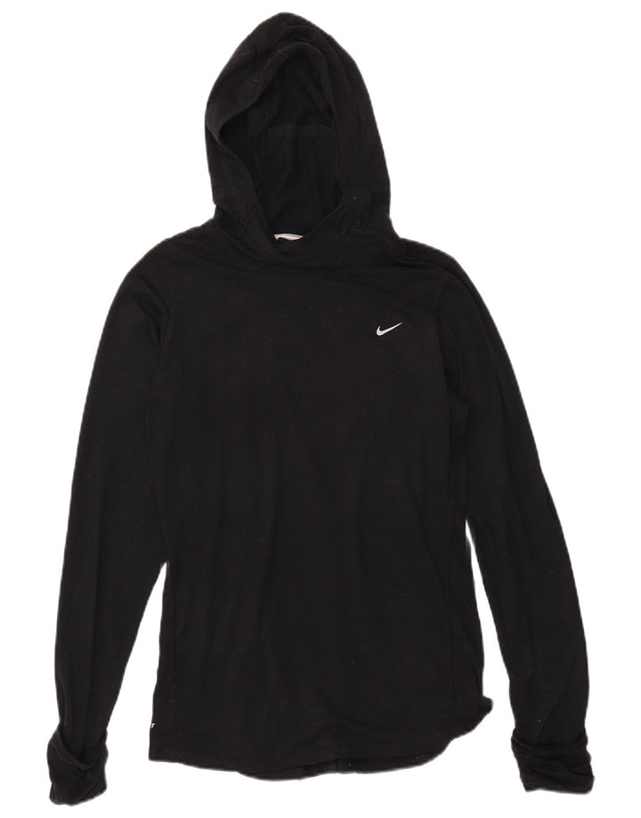Женский топ с капюшоном NIKE Dri Fit с длинным рукавом UK 14, средний черный полиэстер