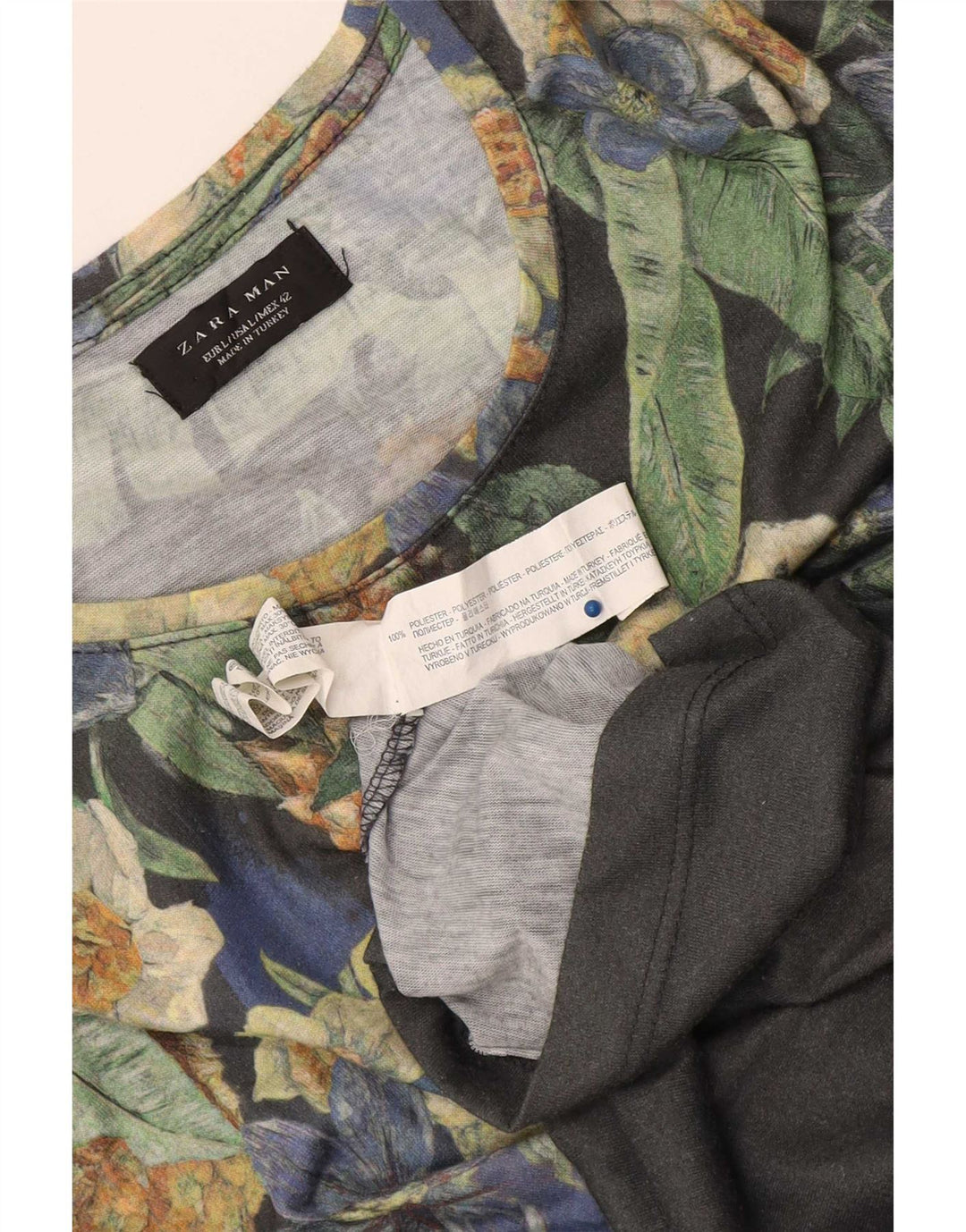 Мужская футболка с рисунком Zara, большой серый полиэстер с цветочным принтом