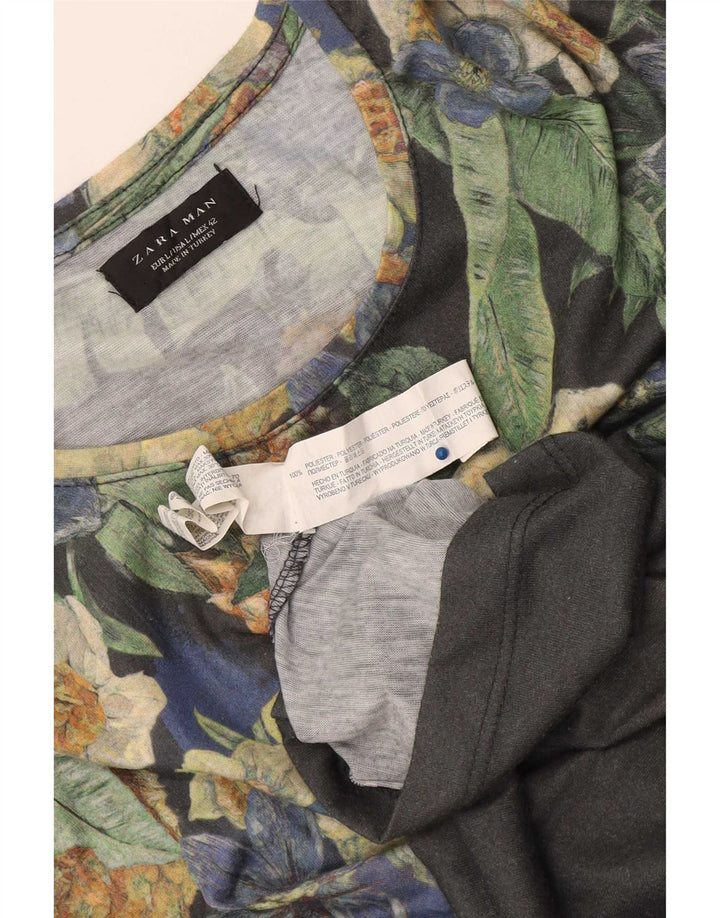 Мужская футболка с рисунком Zara, большой серый полиэстер с цветочным принтом