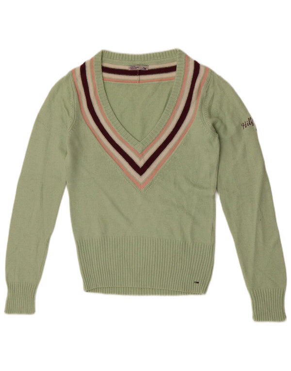 Женский джемпер с v-образным вырезом Tommy Hilfiger UK 6 XS, хлопок в зеленую полоску