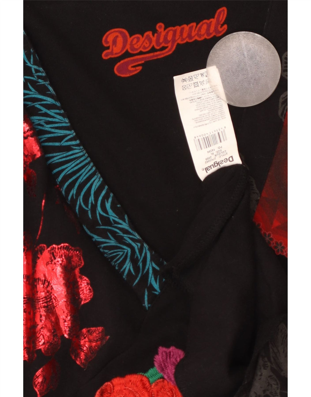 DESIGUAL Женское платье А-силуэта с длинными рукавами и графикой, Великобритания, 18 XL, черное с цветочным принтом