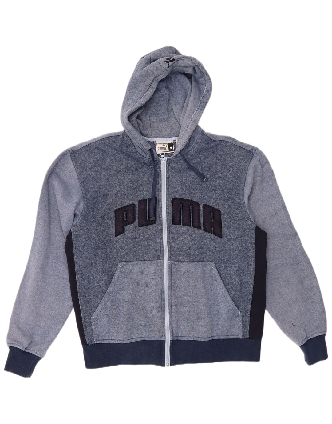 PUMA Мужской свитер с капюшоном и молнией с графическим рисунком, средний синий, хлопок с цветными блоками