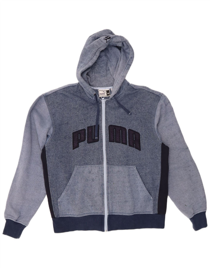 PUMA Мужской свитер с капюшоном и молнией с графическим рисунком, средний синий, хлопок с цветными блоками