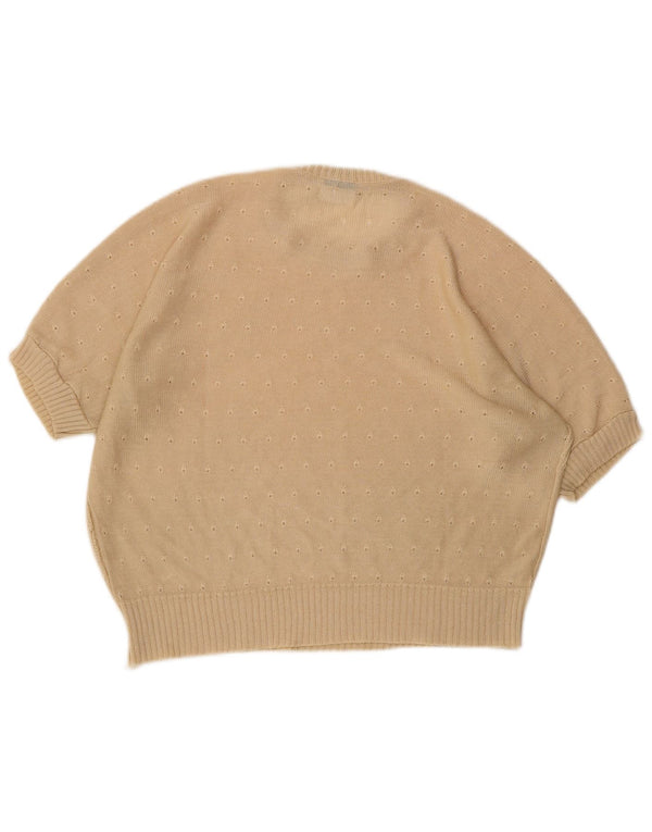 CANDA Womens Crop Short Sleeve Boat Neck Jumper Sweater UK 14 Large Beige