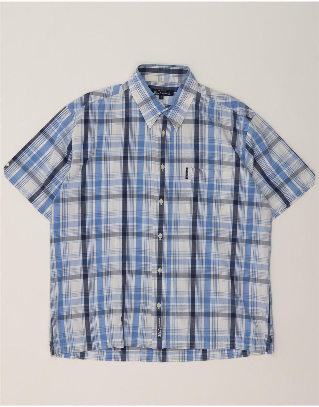 Мужская рубашка с коротким рукавом Ben Sherman, большая синяя клетка, хлопок