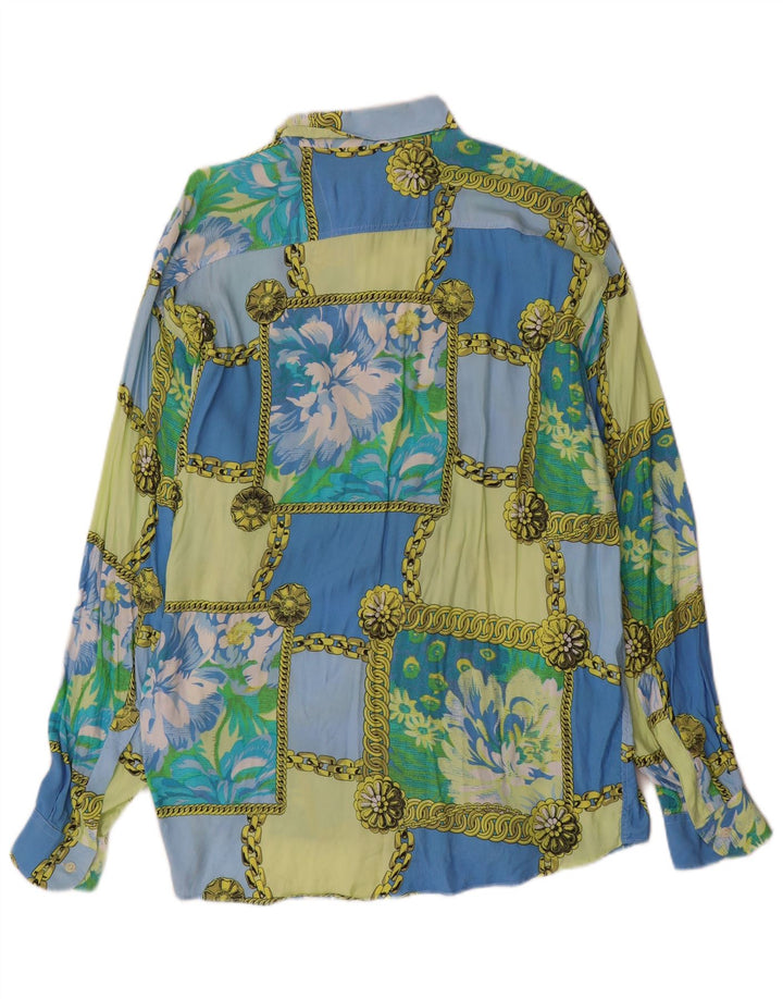 Винтажная Мужская Рубашка XL Синяя Лоскутная Вискоза