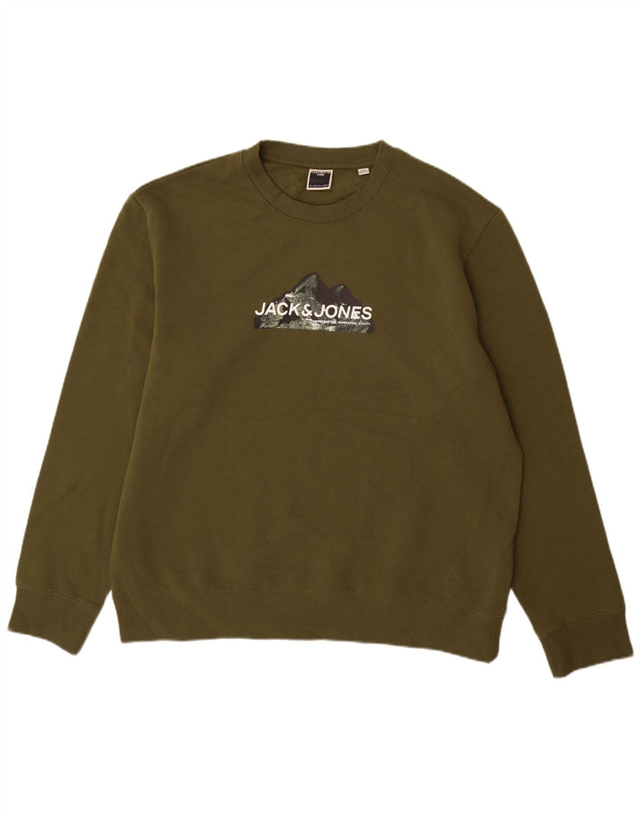 Мужской свитшот с рисунком Jack & Jones 2XL, хлопок цвета хаки