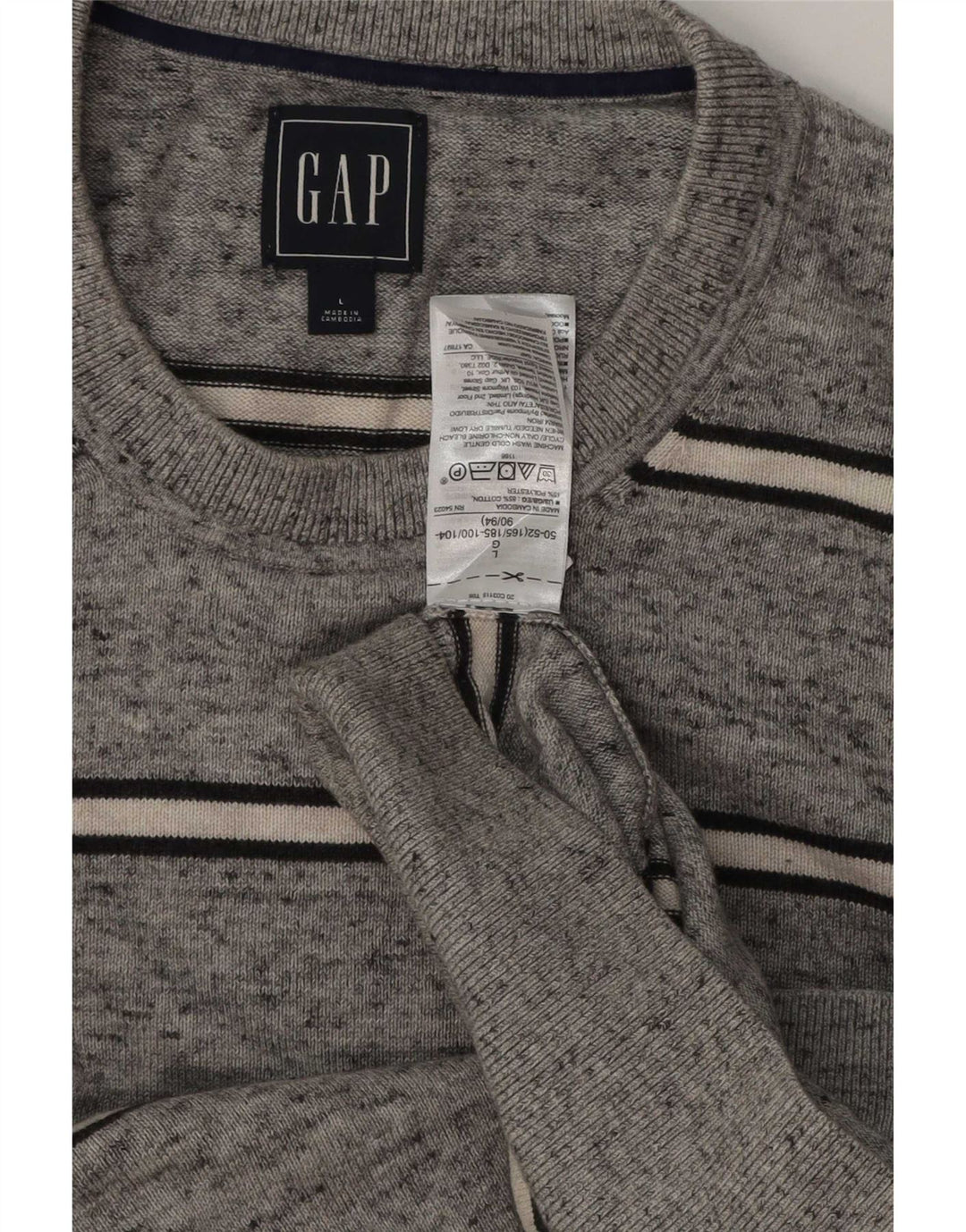 Мужской джемпер с круглым вырезом Gap, хлопковый свитер в большую серую полоску