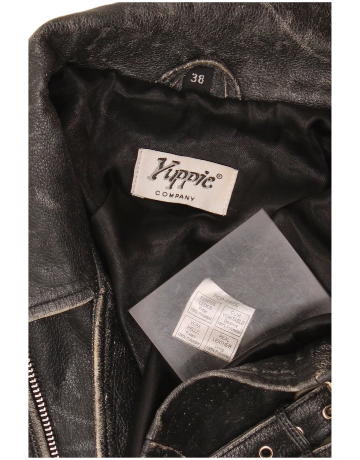 Женская укороченная кожаная байкерская куртка Yuppie EU 38, черная кожа среднего размера