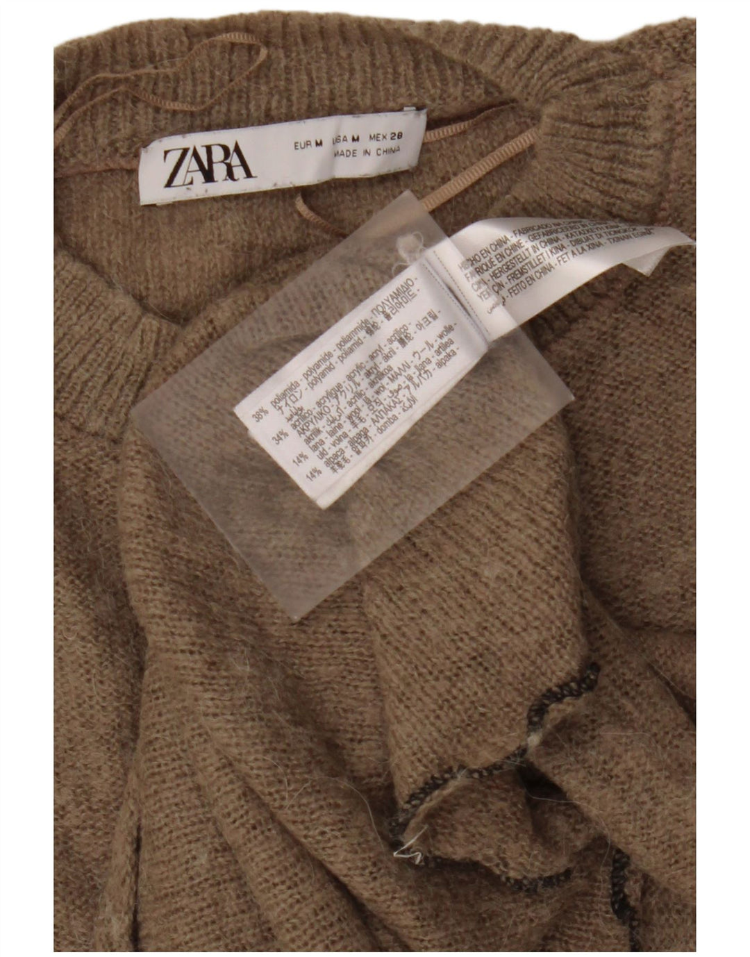 ZARA Womens Crew Neck Jumper Sweater UK 14 Medium Beige Polyamide