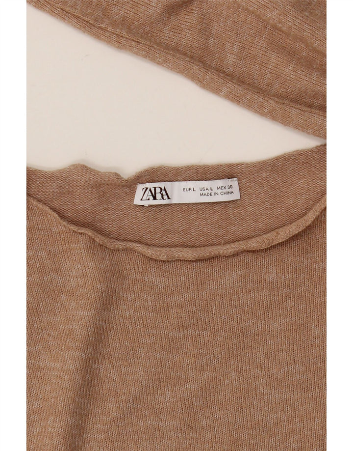 Женский топ Zara с длинным рукавом UK 16, большой, бежевый