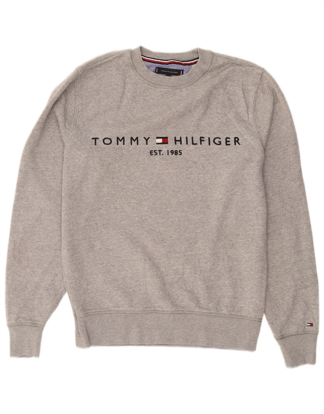Мужской свитшот с рисунком Tommy Hilfiger, хлопковый джемпер среднего серого цвета в крапинку