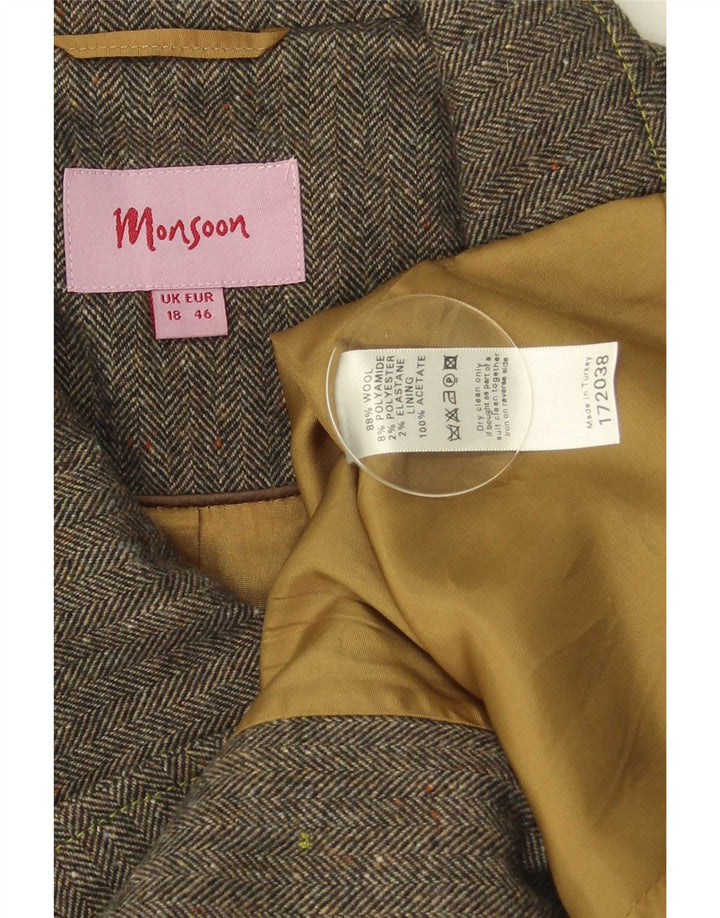 Женское полупальто с короткими рукавами 3/4 Monsoon, Великобритания, 18 XL, серое, с узором «в елочку», из шерсти