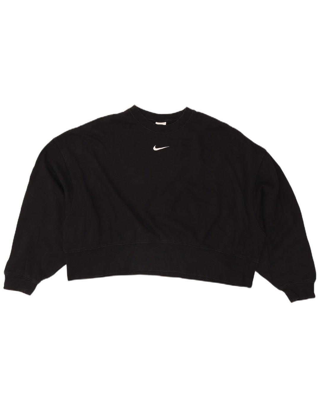NIKE Womens Oversized Crop Sweatshirt Jumper UK 14 Medium Black Cotton