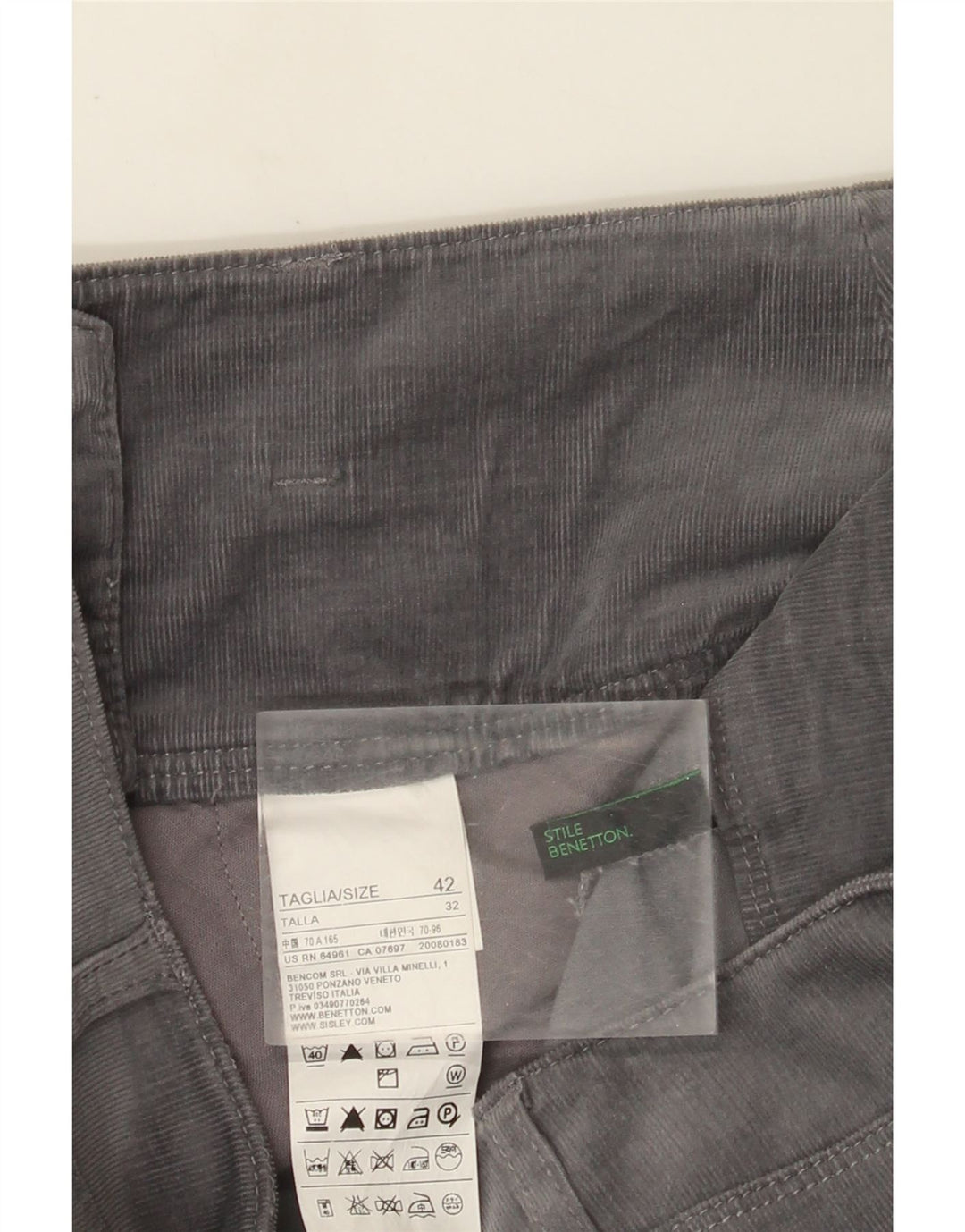 Женская мини-вельветовая юбка Benetton IT 42 Medium W30 Серый хлопок