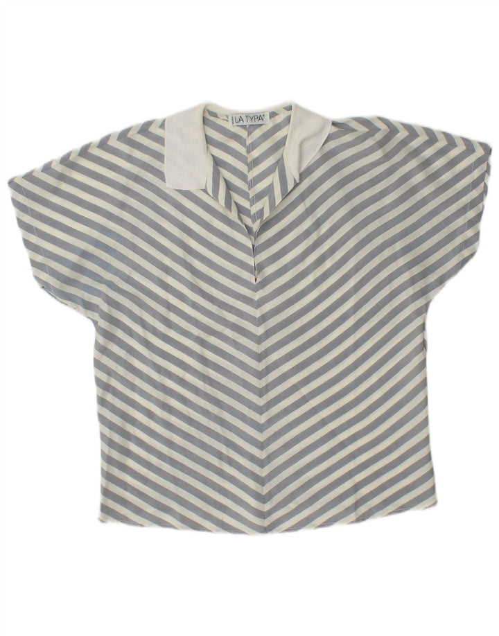 Винтажная женская рубашка-пуловер с коротким рукавом, блузка, Великобритания, 14, средний серый цвет в полоску